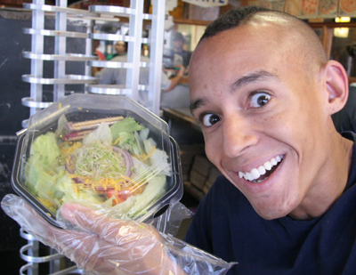 Lenny. Happy. With a salad.