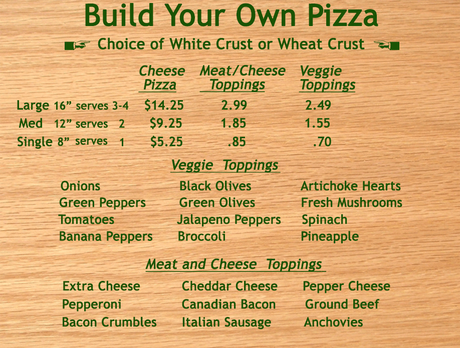 pizza quick menu